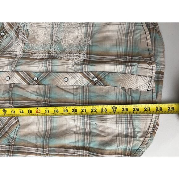 Plaid Embroidery Dragon Asian Pearl Snap M Cowboy Western Ranch Outdoor Rodeo - Picture 12 of 15